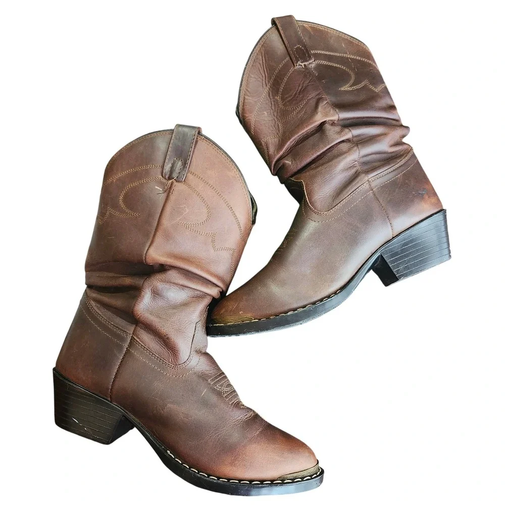 Smoky Mountain Cowboy Boots Kids Size 4 Brown Leather Western Style 3251Y